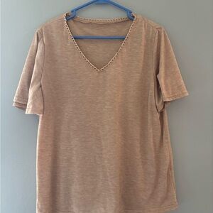 Tan V-Neck Short Sleeve Top
